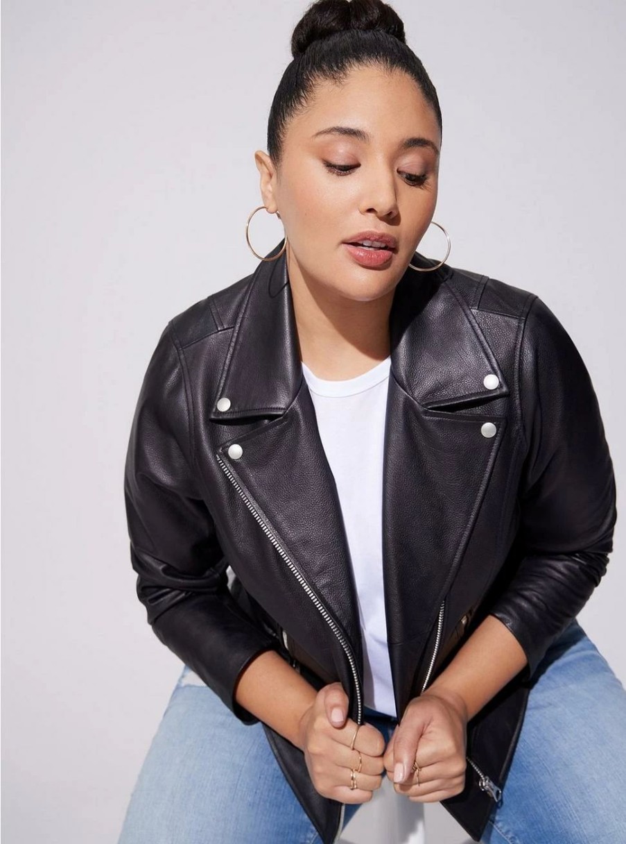 Jackets * | Torrid Real Leather Asymmetrical Moto