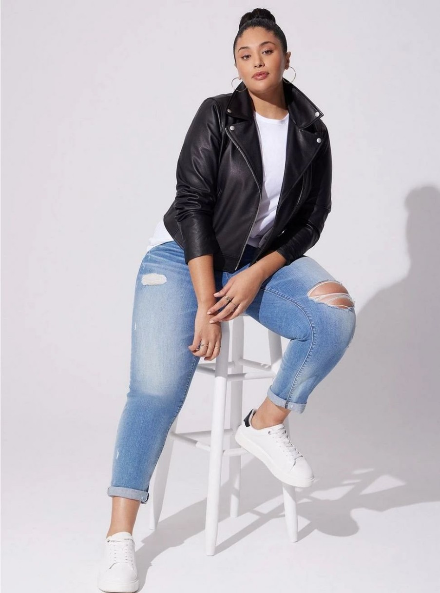 Jackets * | Torrid Real Leather Asymmetrical Moto