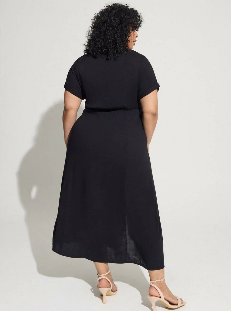 Dresses * | Torrid Maxi Rayon Slub Button Front Godet A-Line Dress