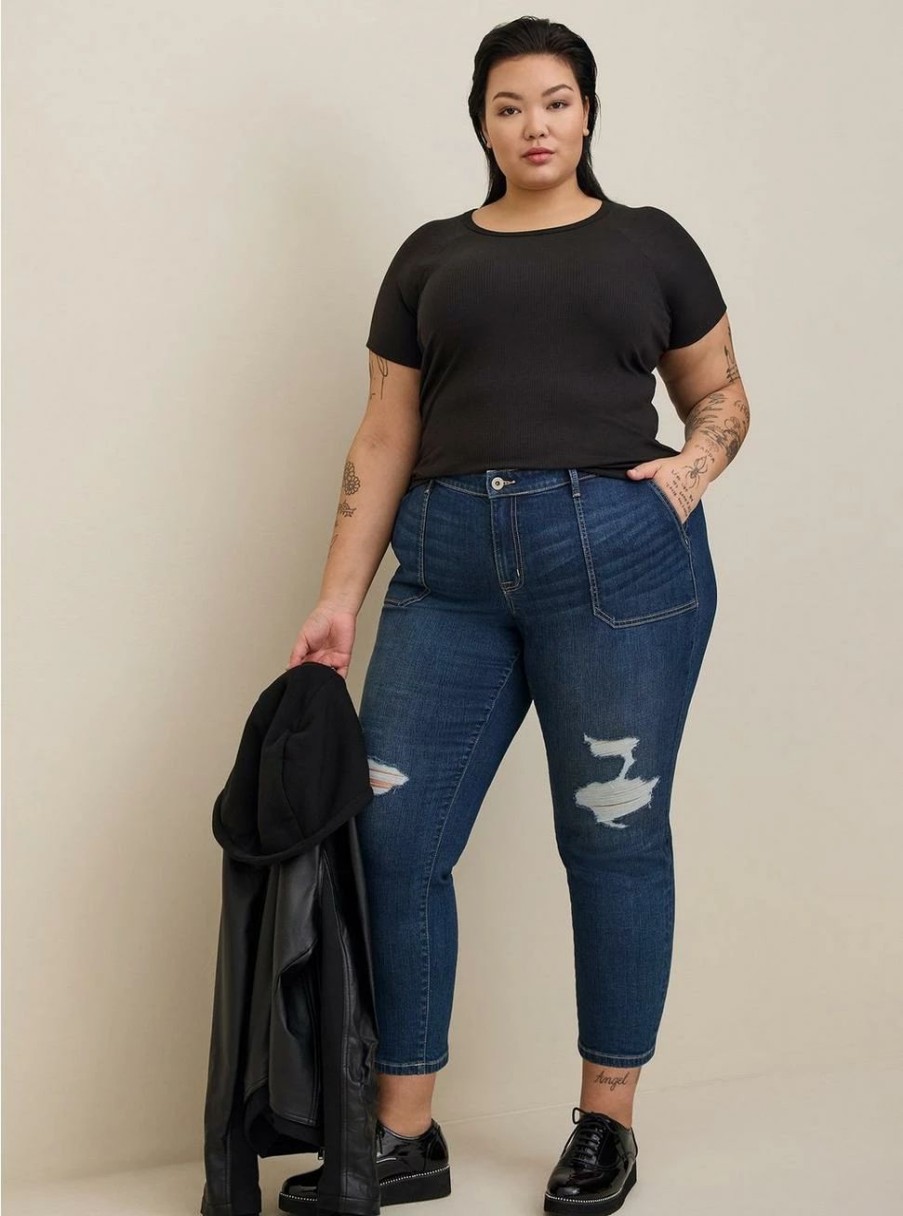 Jeans * | Torrid Perfect Boyfriend Ankle Vintage Stretch Mid-Rise Jean (Short)