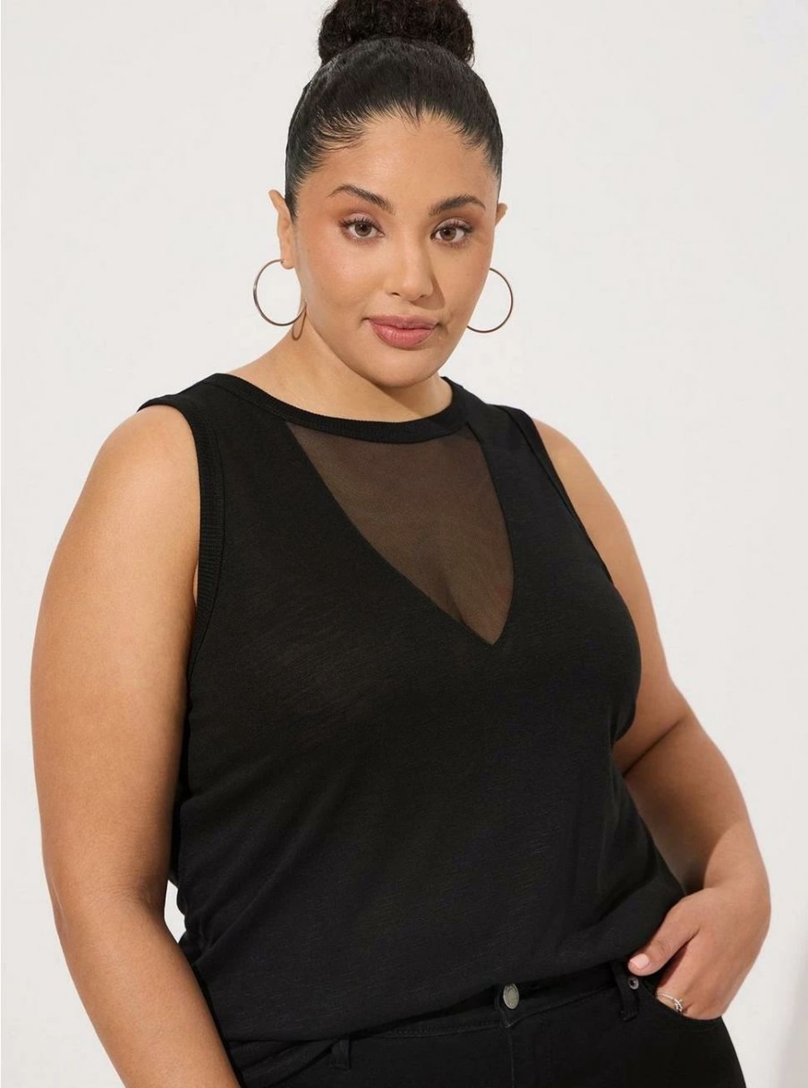 Tops * | Torrid Feather Soft Slub Crew Neck Mesh Inset Tank