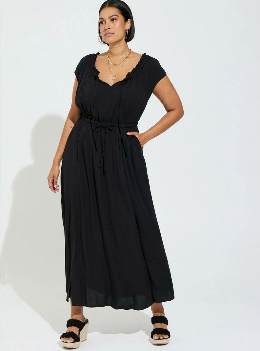 Dresses * | Torrid Maxi Textured Woven Double Slit Dress