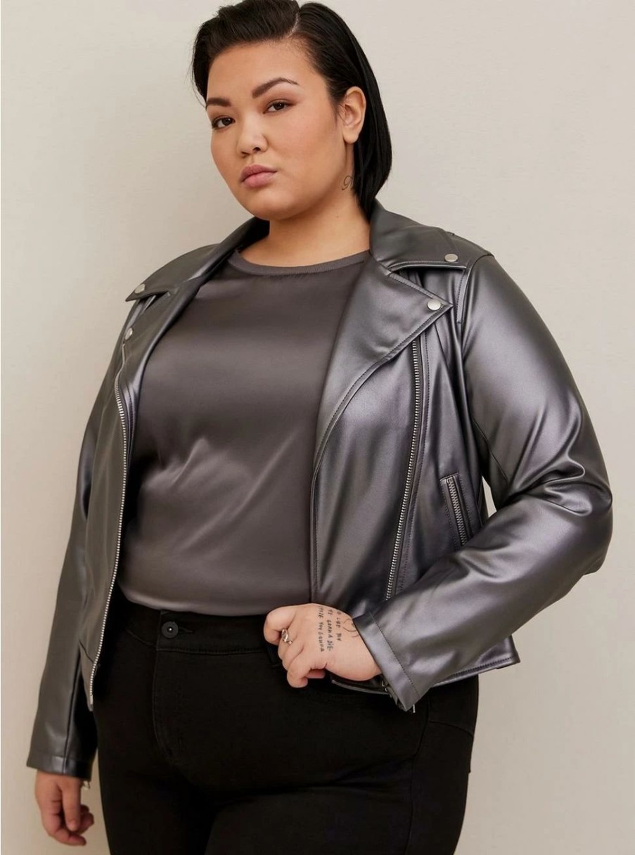 Jackets * | Torrid Faux Leather Metallic Moto Jacket