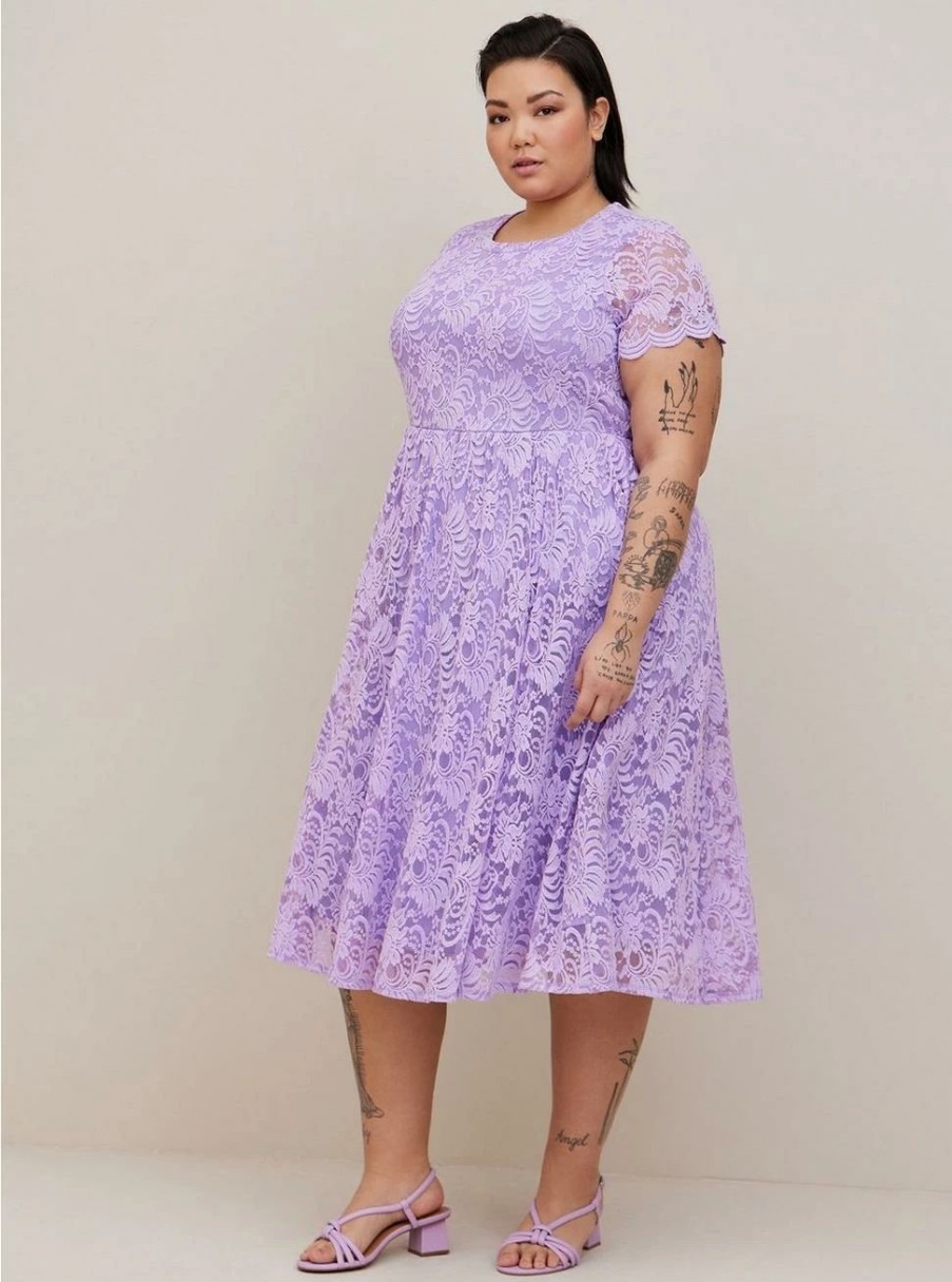 Dresses * | Torrid Midi Lace Fit And Flare Dress