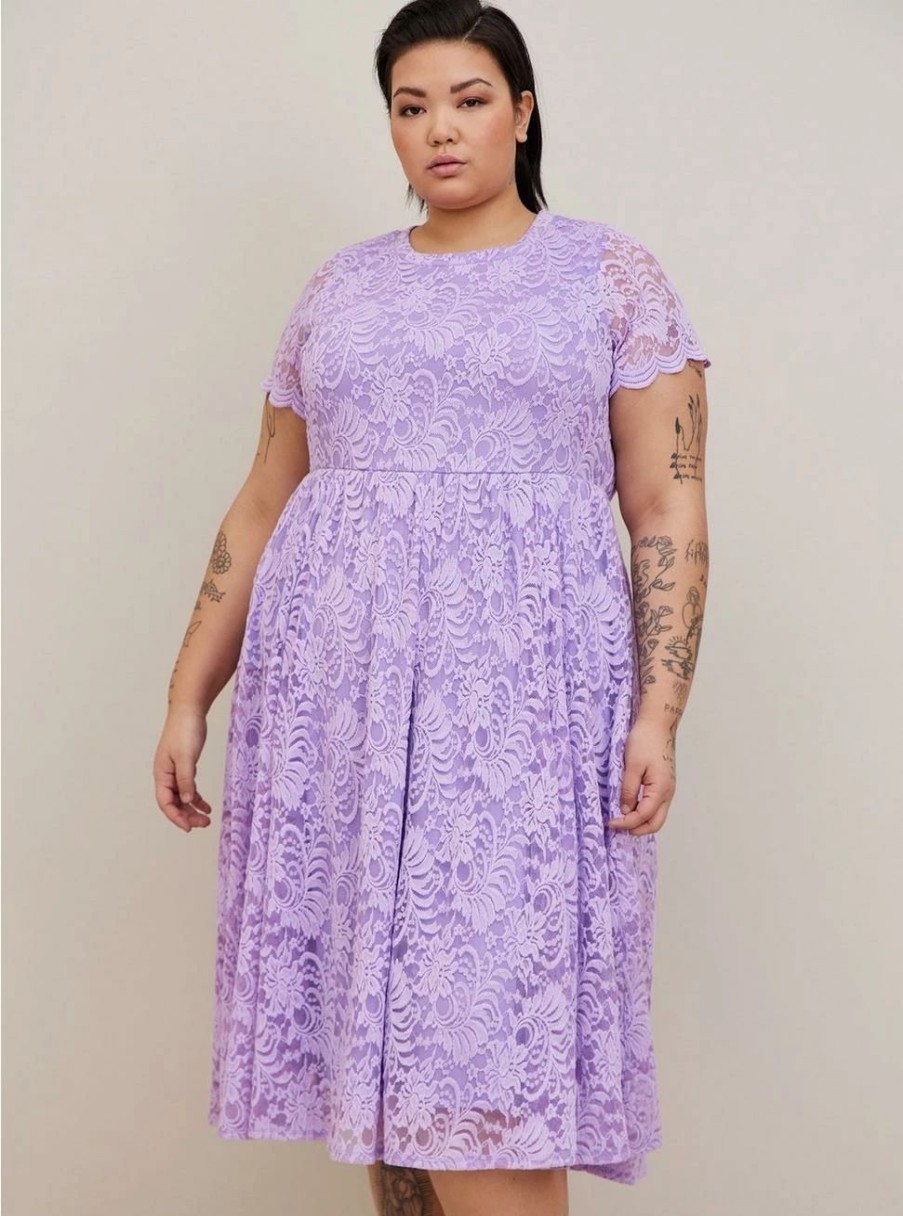 Dresses * | Torrid Midi Lace Fit And Flare Dress