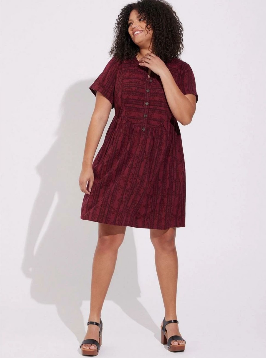 Dresses * | Torrid Mini Rayon Slub Button Front Fit N Flare Dress