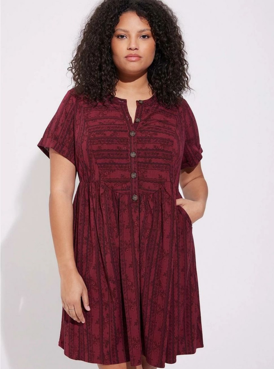 Dresses * | Torrid Mini Rayon Slub Button Front Fit N Flare Dress