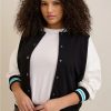 Jackets * | Torrid Fleece Faux Leather Sleeve Varsity Bomber Jacket