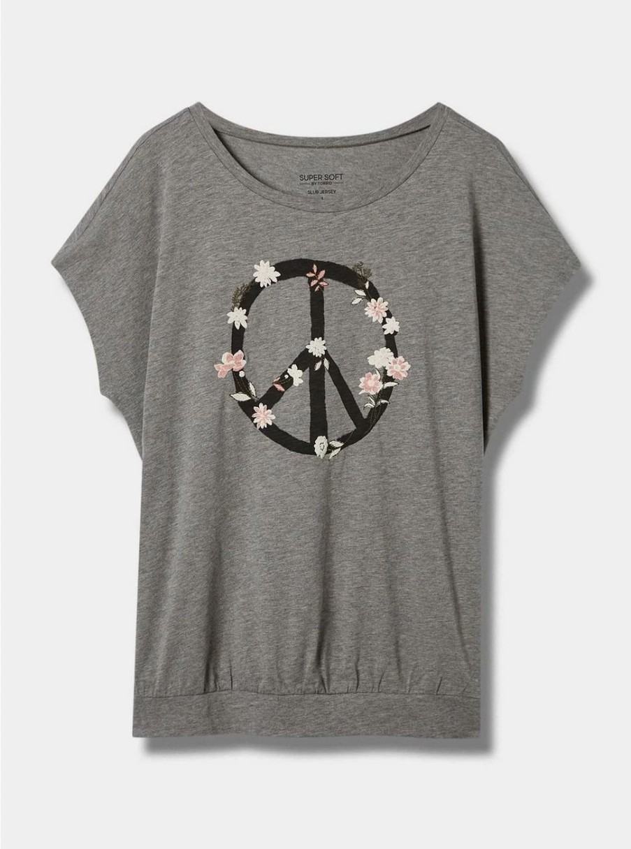 Tops * | Null Moon Phase Relaxed Fit Super Soft Slub Crew Neck Dolman Banded Foil Tee