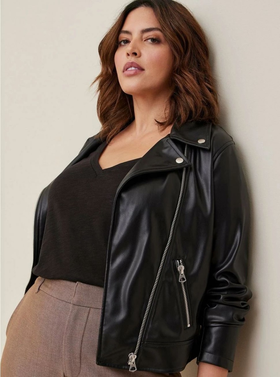 Jackets * | Torrid Faux Leather Asymmetrical Moto Jacket