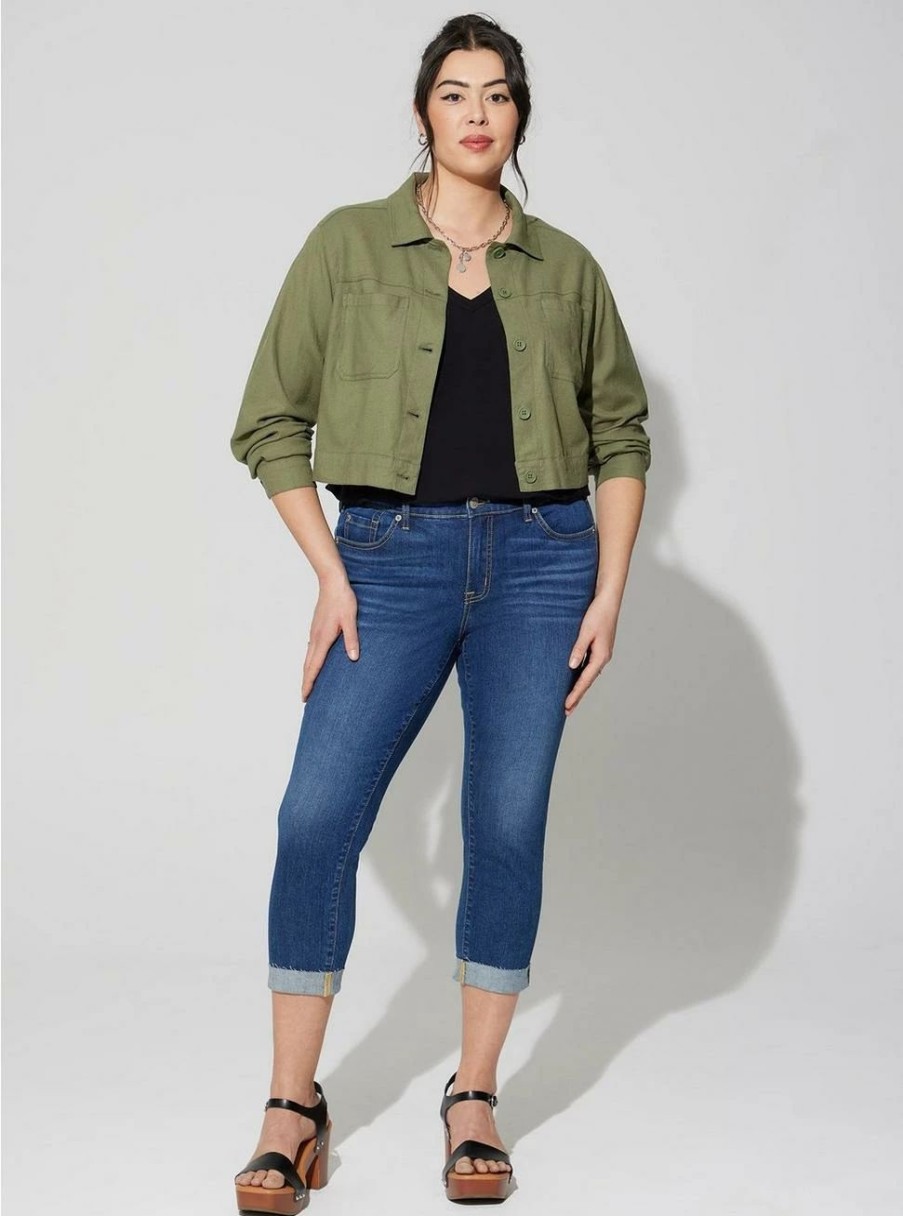 Jeans * | Torrid Crop Boyfriend Straight Vintage Stretch Mid-Rise Jean