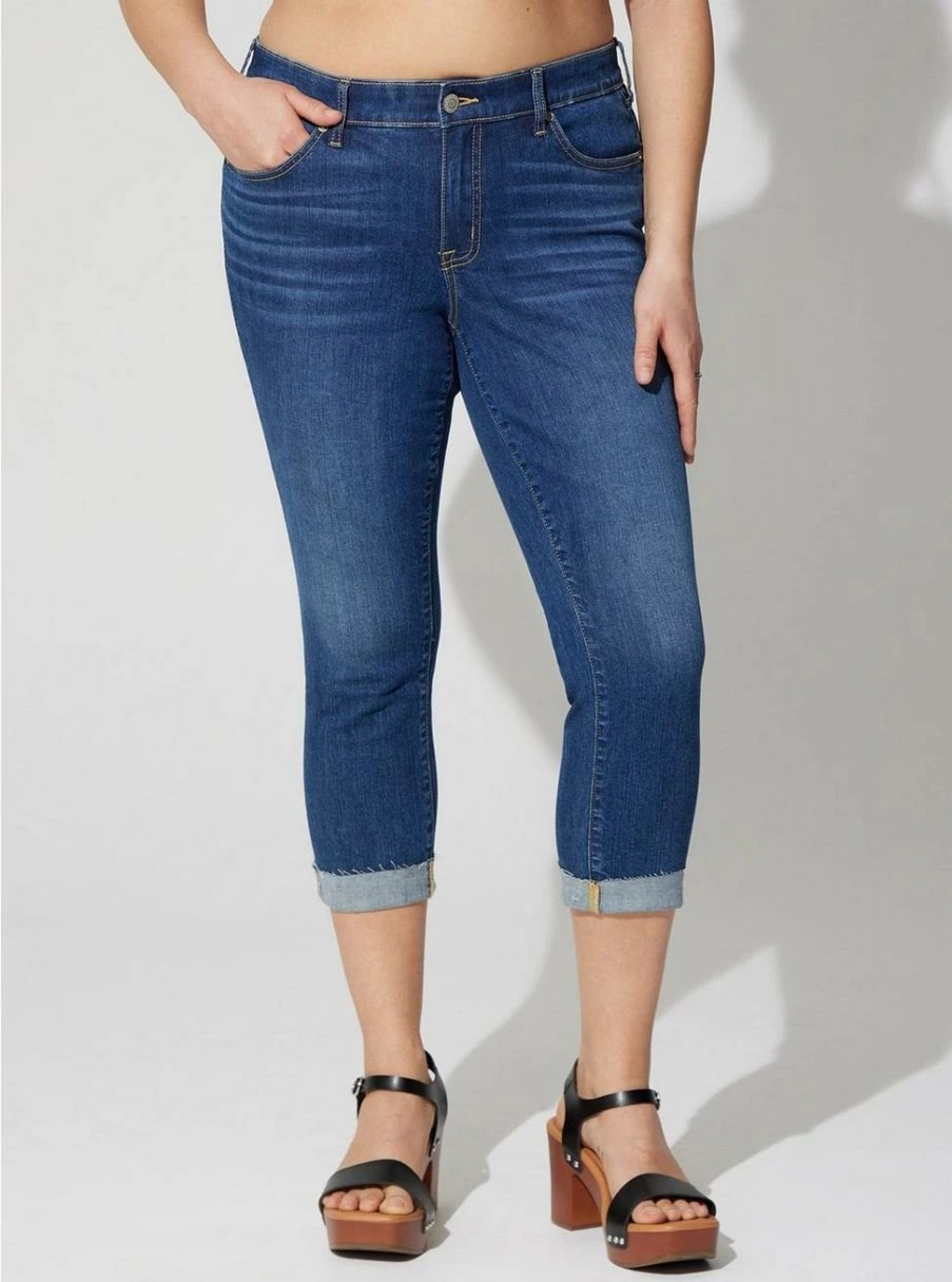 Jeans * | Torrid Crop Boyfriend Straight Vintage Stretch Mid-Rise Jean