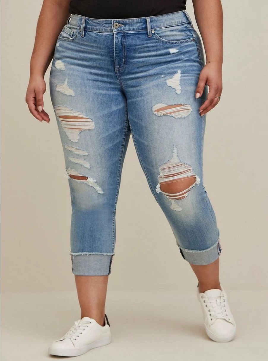 Jeans * | Torrid Crop Boyfriend Straight Vintage Stretch Mid-Rise Jean