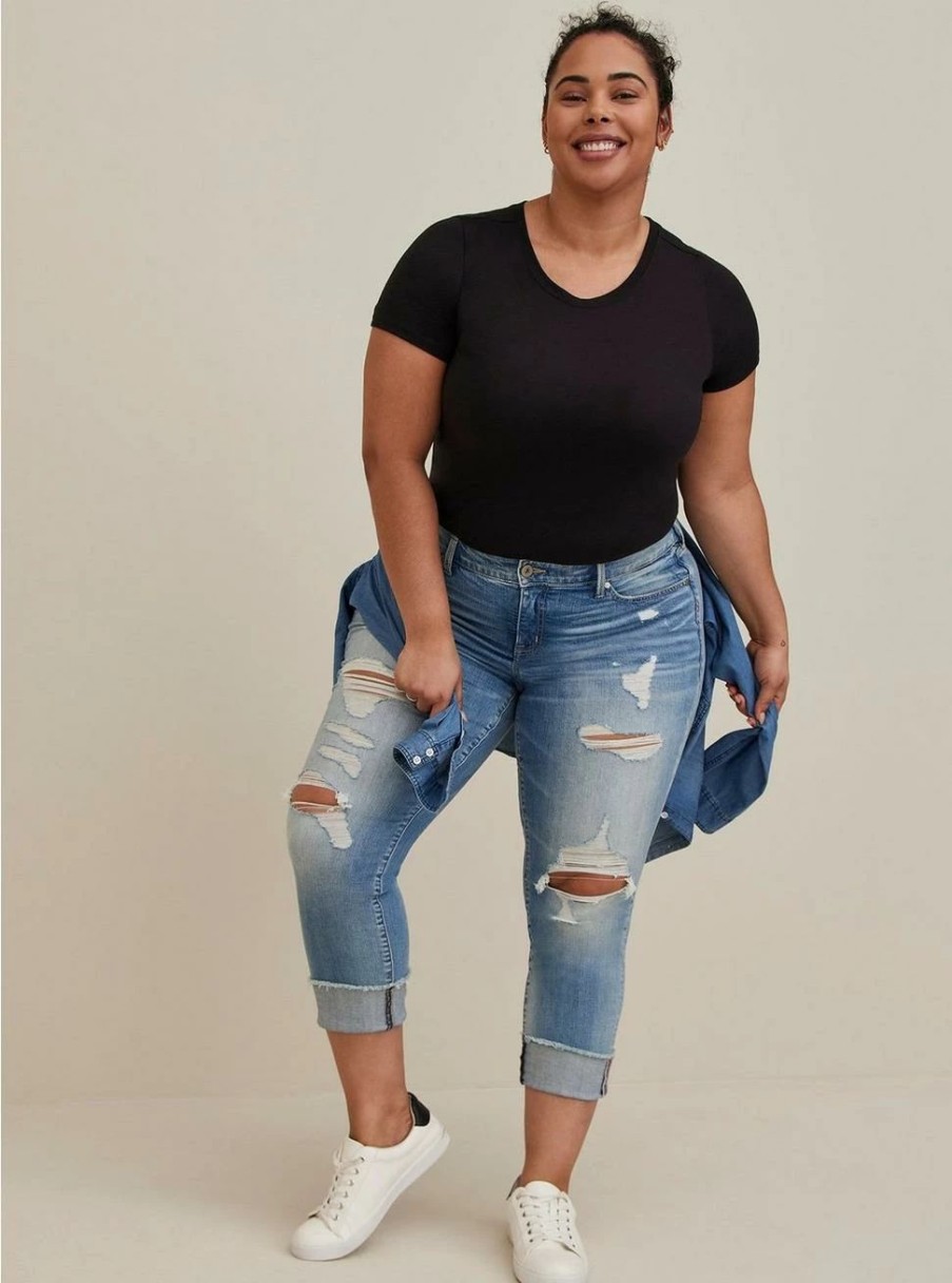 Jeans * | Torrid Crop Boyfriend Straight Vintage Stretch Mid-Rise Jean