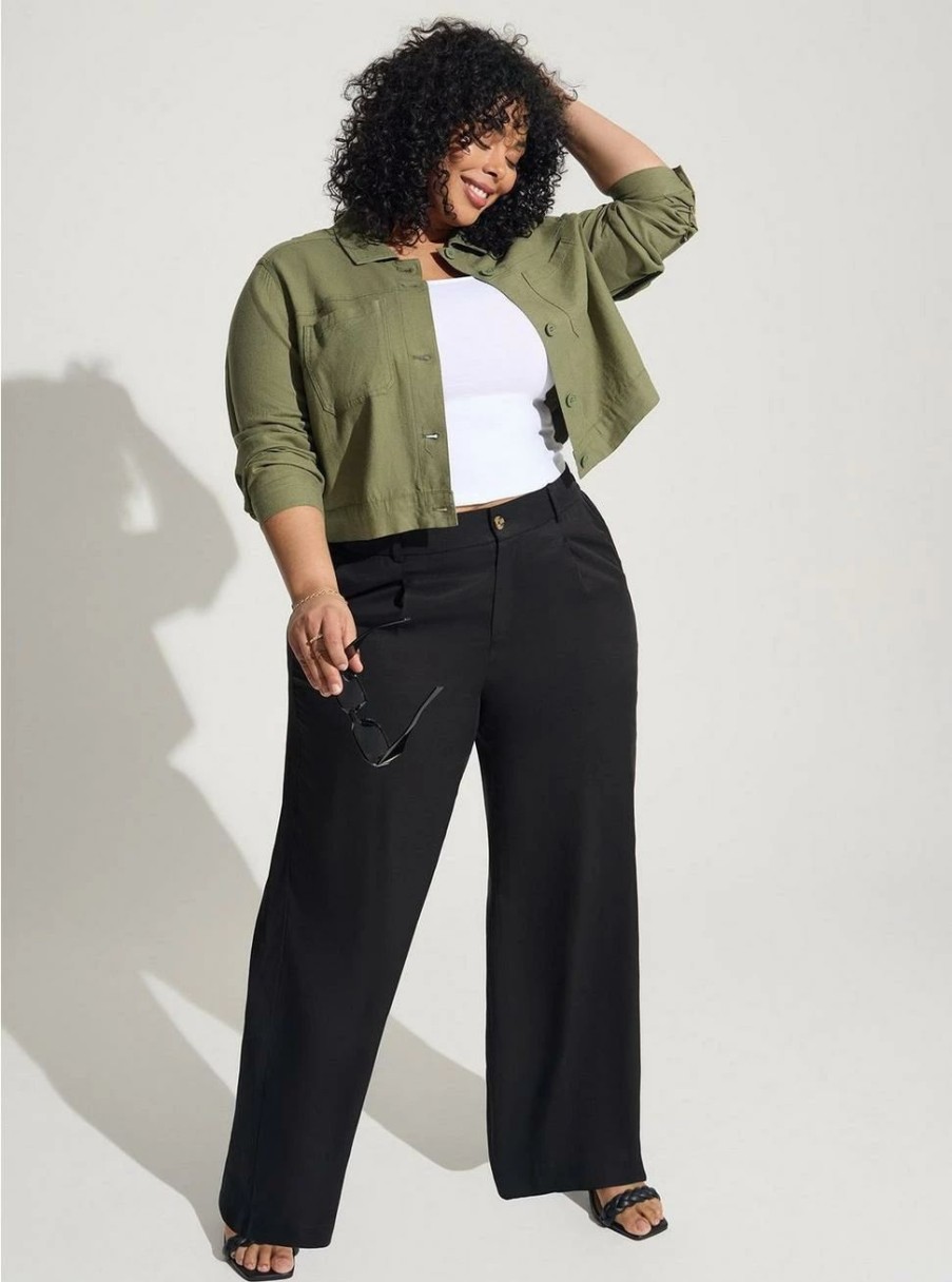 Jackets * | Torrid Linen Crop Patch Pocket Jacket