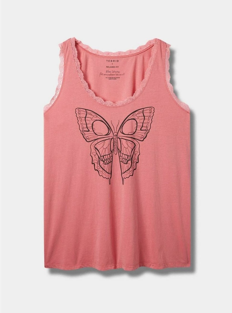 Tops * | Null Butterfly Cotton Scoop Neck Tank