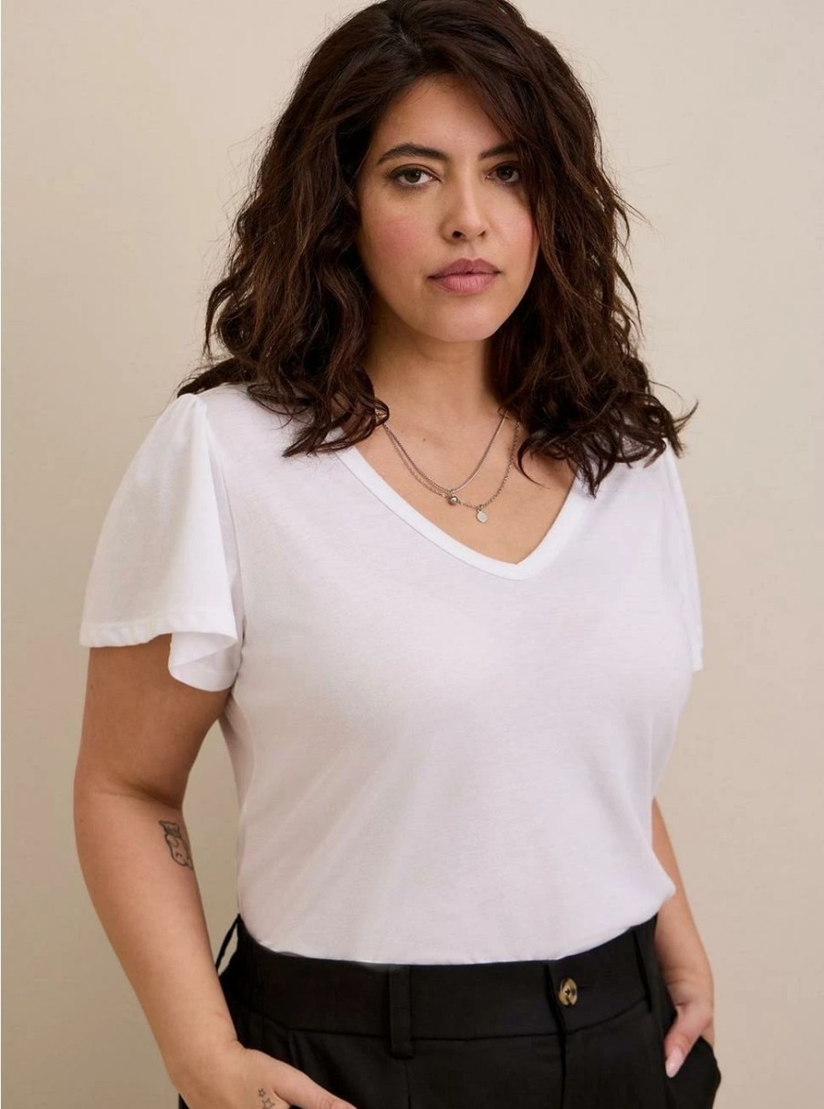 Tops * | Torrid Girlfriend Signature Jersey V-Neck Flutter Sleeve Tee