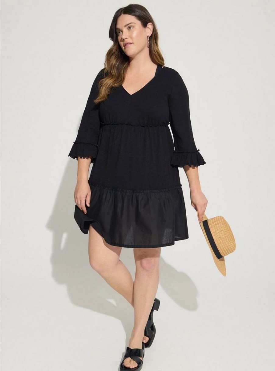 Dresses * | Torrid Mini Cotton Ruffle Long Sleeve Beach Dress