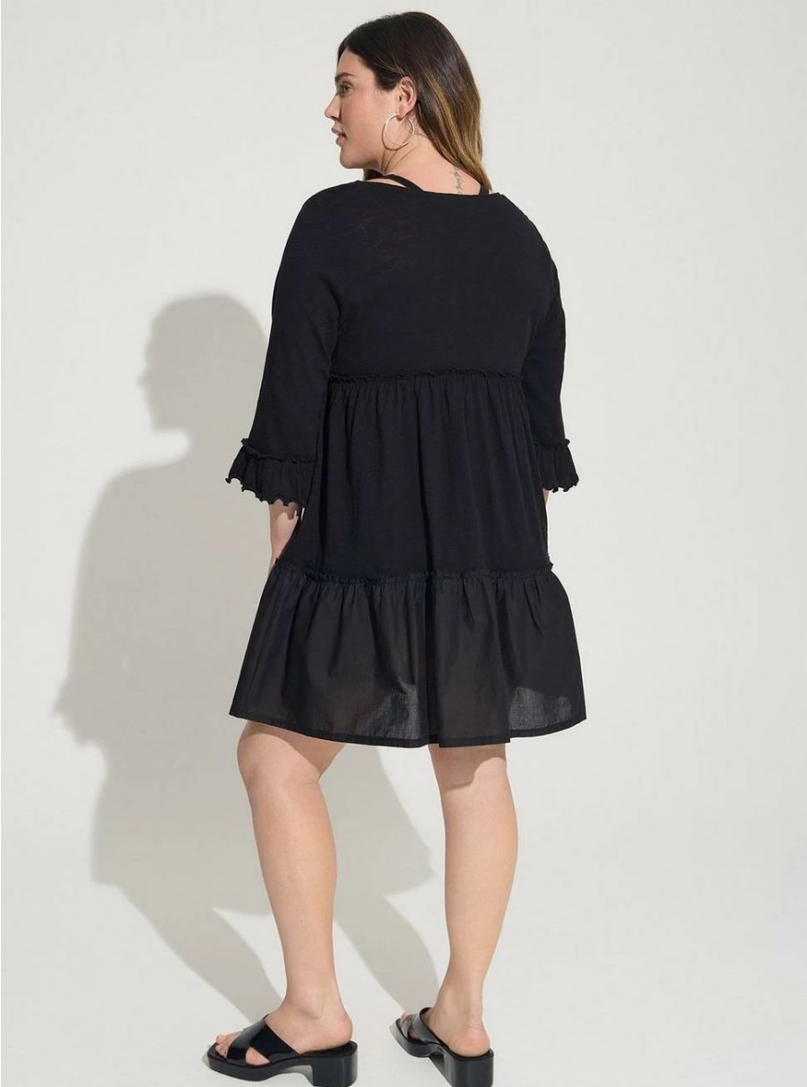 Dresses * | Torrid Mini Cotton Ruffle Long Sleeve Beach Dress