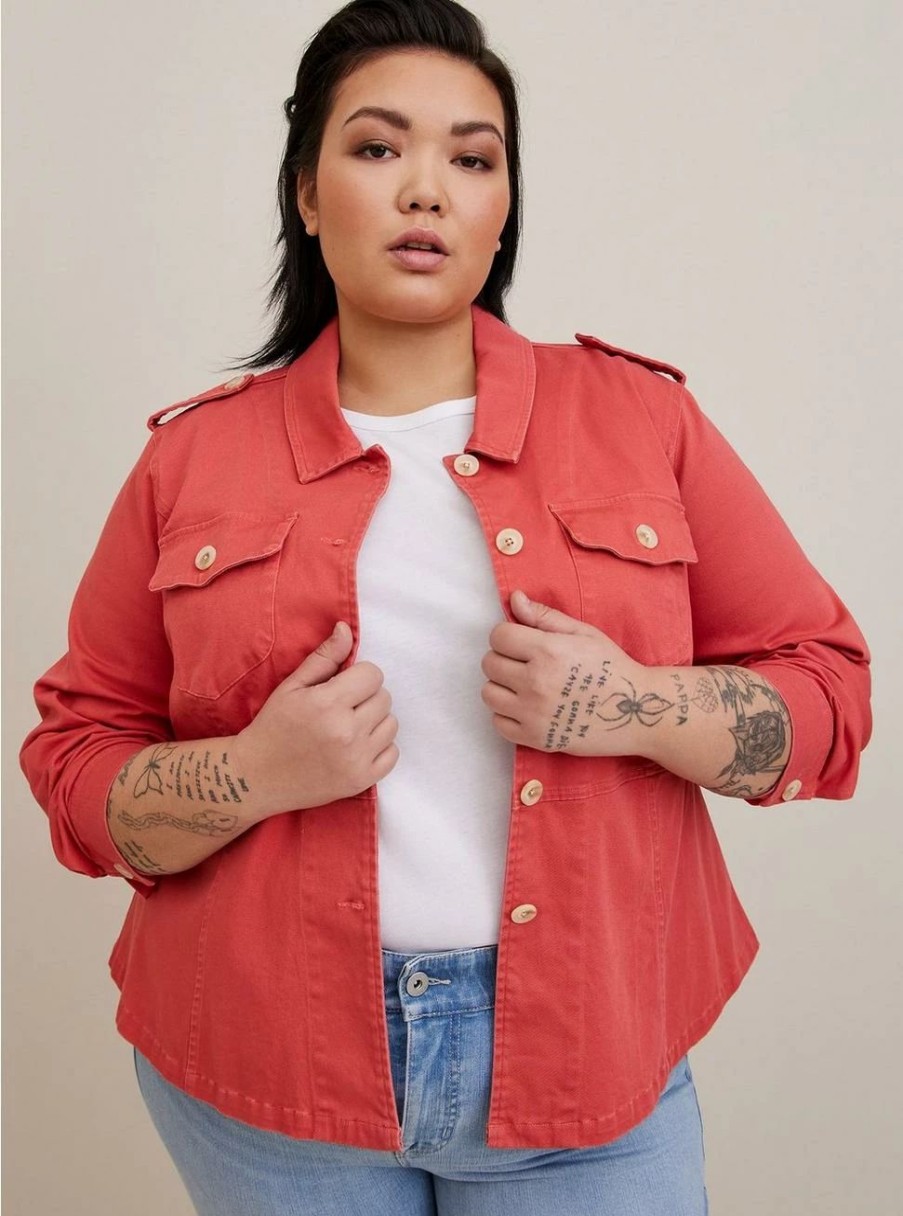 Jackets * | Torrid Stretch Twill Peplum Utility Jacket