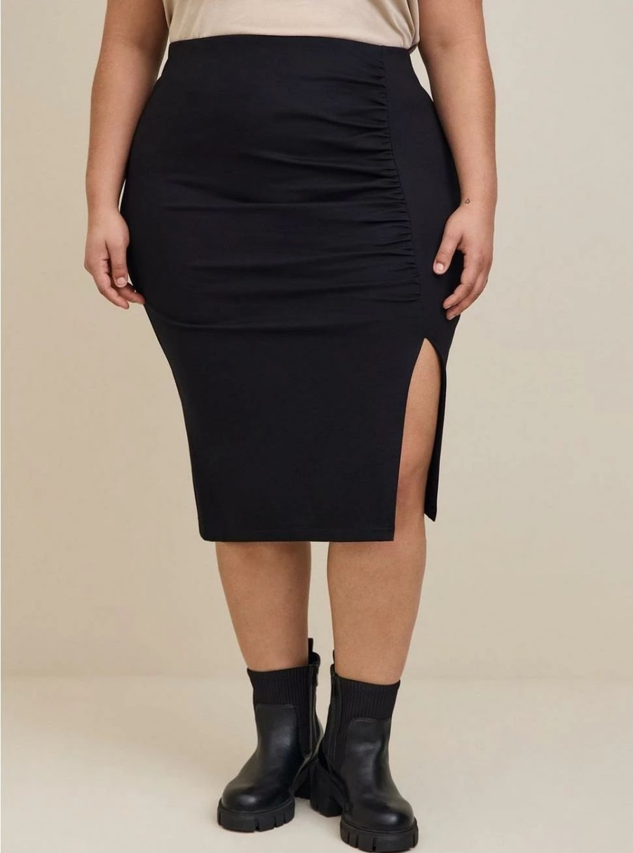 Bottoms * | Torrid Midi Studio Luxe Ponte Cinched Pencil Skirt