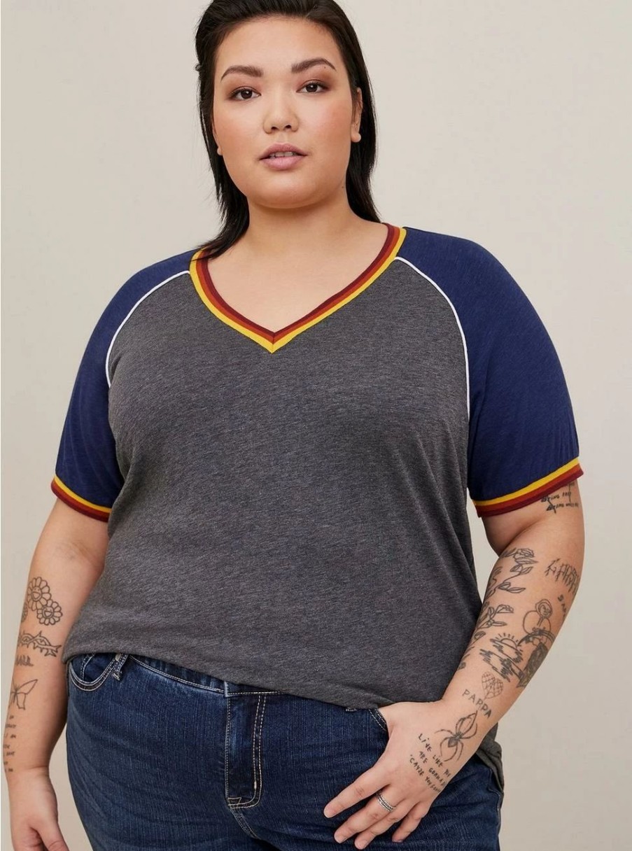 Tops * | Torrid Super Soft Slub V-Neck Varsity Raglan Tee