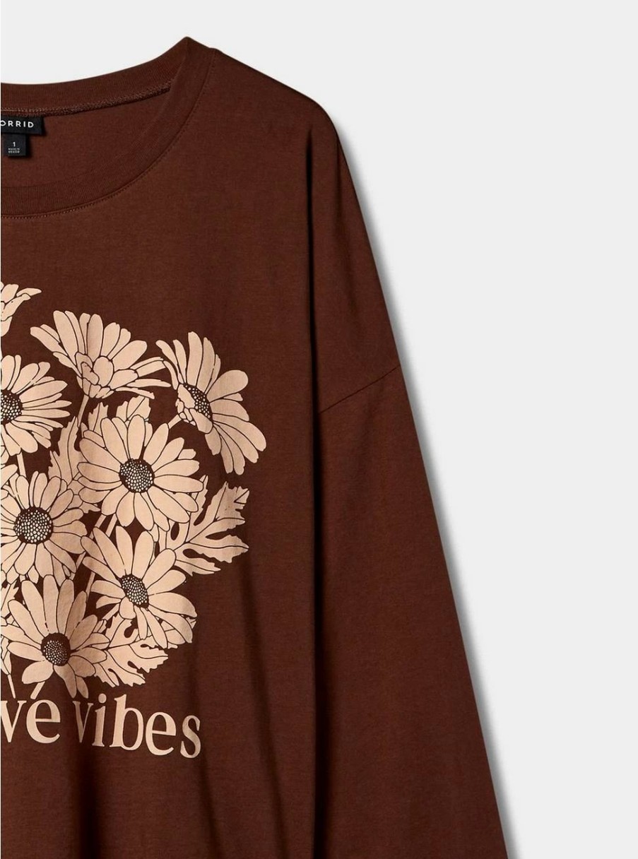 Tops * | Null Positive Vibes Relaxed Fit Cotton Jersey Crew Neck Long Sleeve Crop Tee