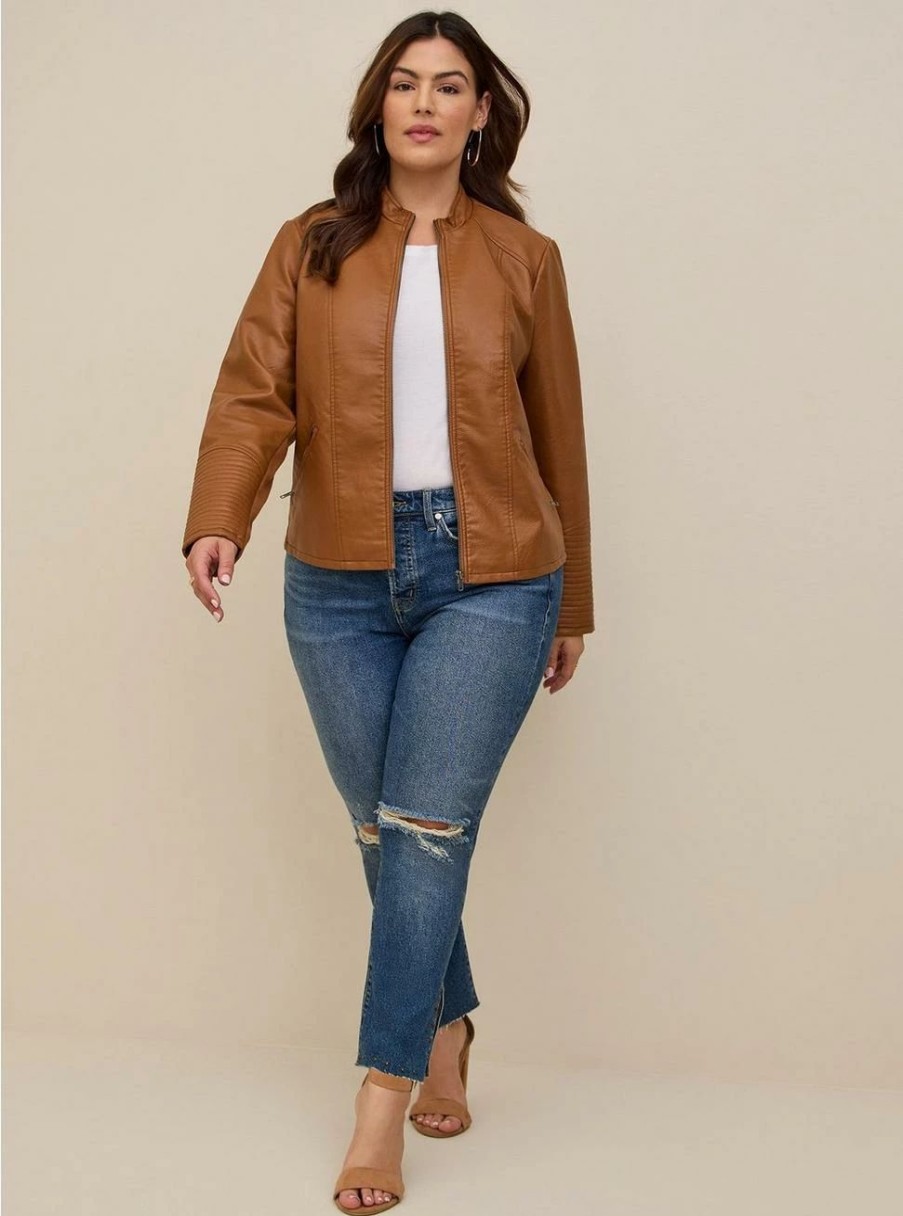 Jackets * | Torrid Faux Leather Collarless Moto Jacket