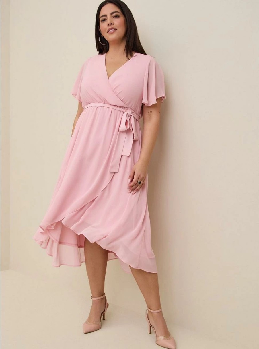 Dresses * | Torrid Midi Chiffon Flutter Sleeve Wrap Dress