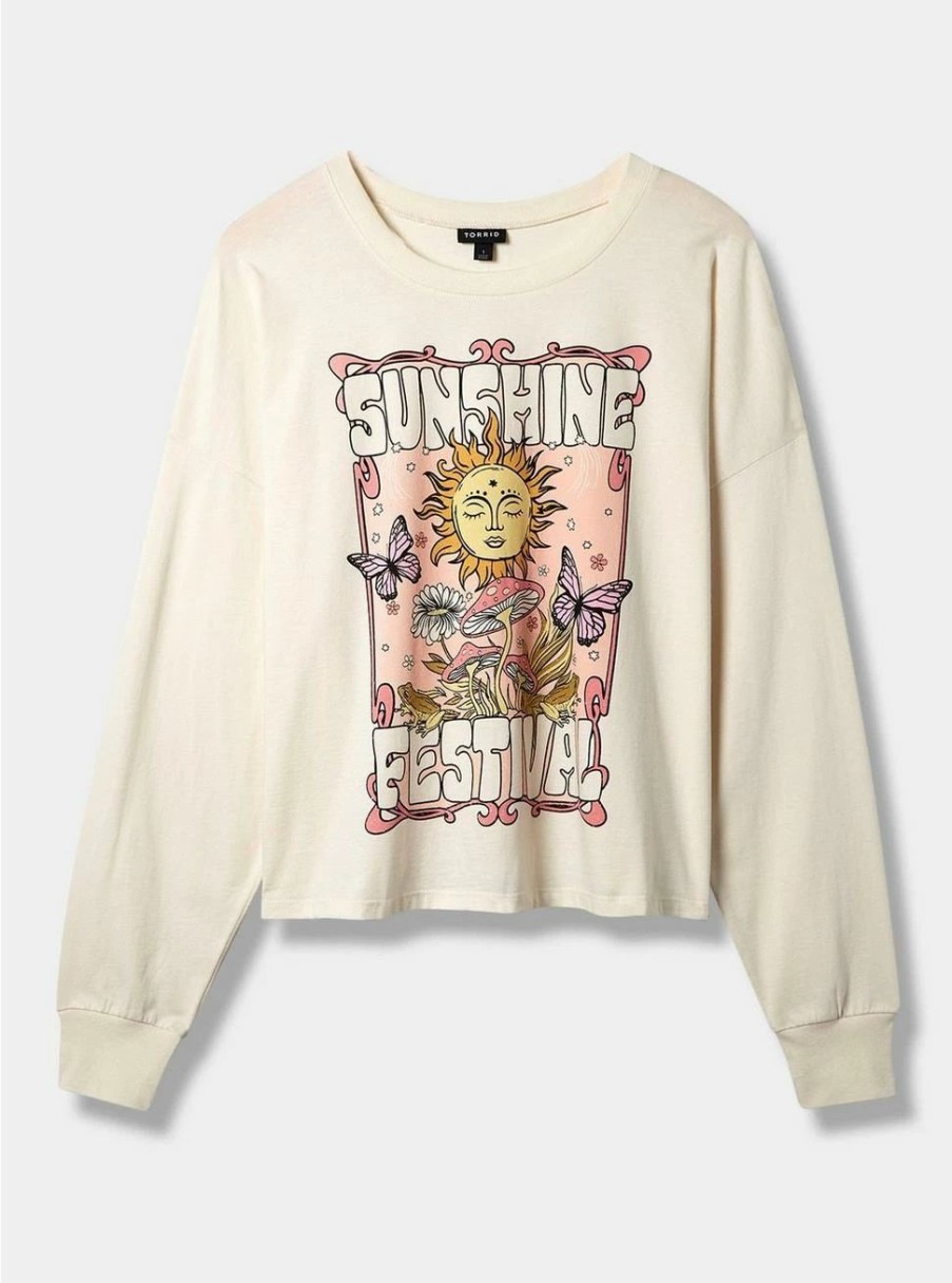 Tops * | Null Sunshine Relaxed Fit Cotton Jersey Crew Neck Long Sleeve Crop Tee