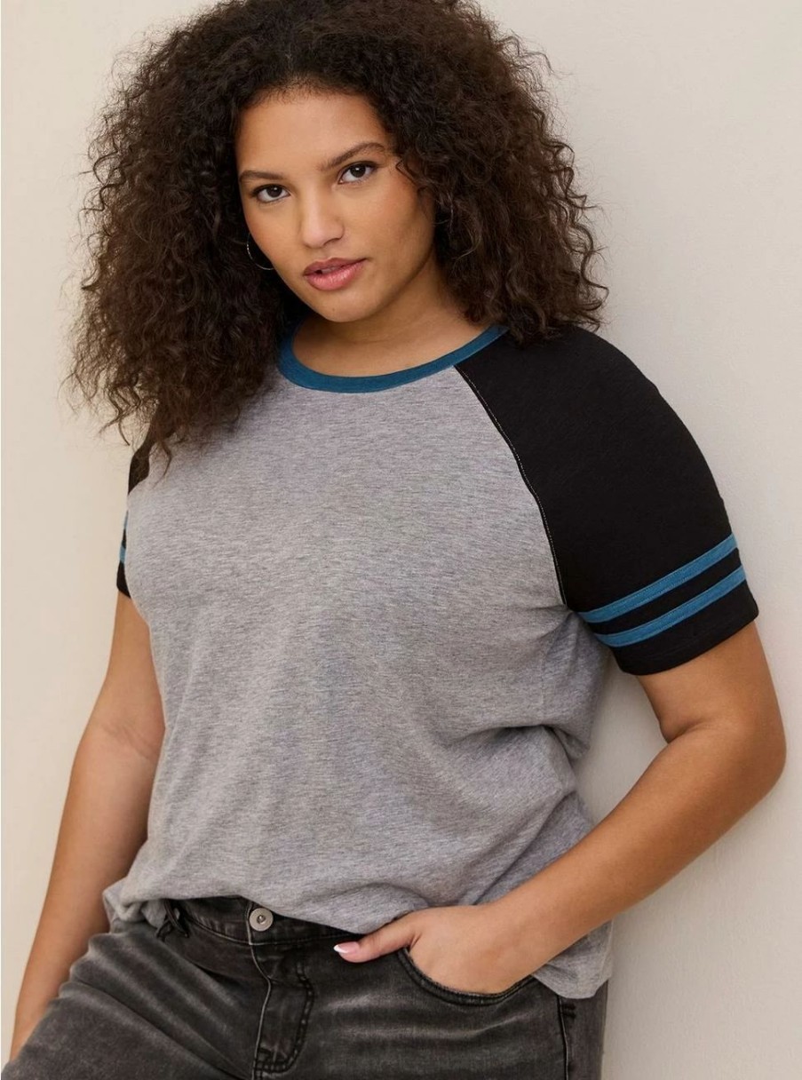 Tops * | Torrid Classic Fit Super Soft Slub Crew Neck Varsity Raglan Tee