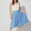 Bottoms * | Torrid Midi Chambray Button Up Tiered Skirt