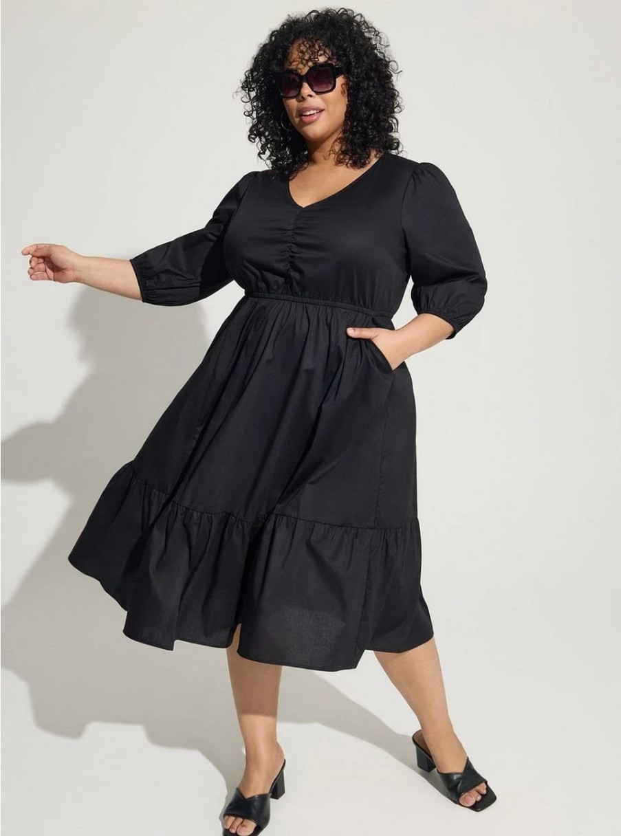 Dresses * | Torrid Midi Poplin Tiered Dress