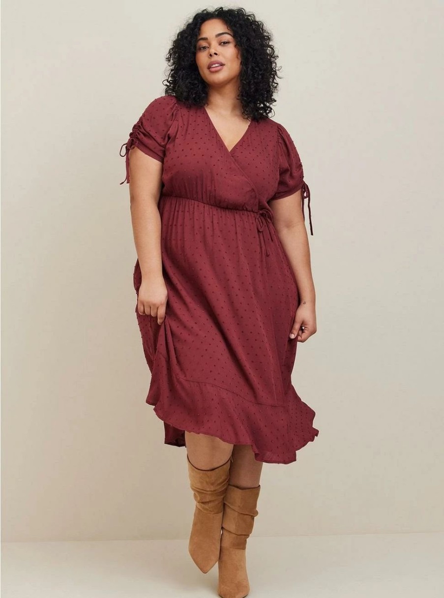 Dresses * | Torrid Midi Swiss Linen Surplice Dress