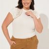 Tops * | Torrid Studio Crepe Jersey Mock Neck Lace Inset Top