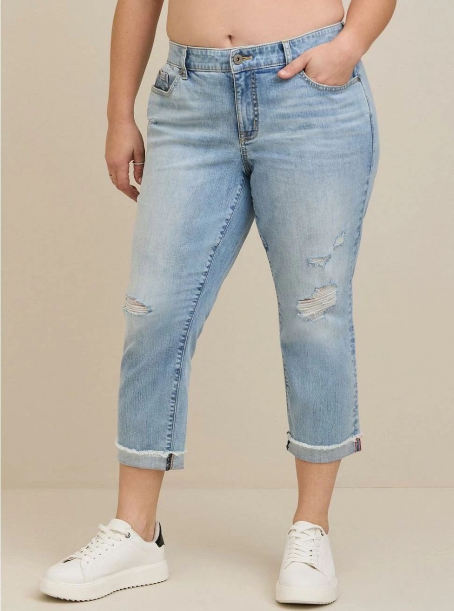 Bottoms * | Torrid Crop Boyfriend Straight Vintage Stretch Mid-Rise Jean