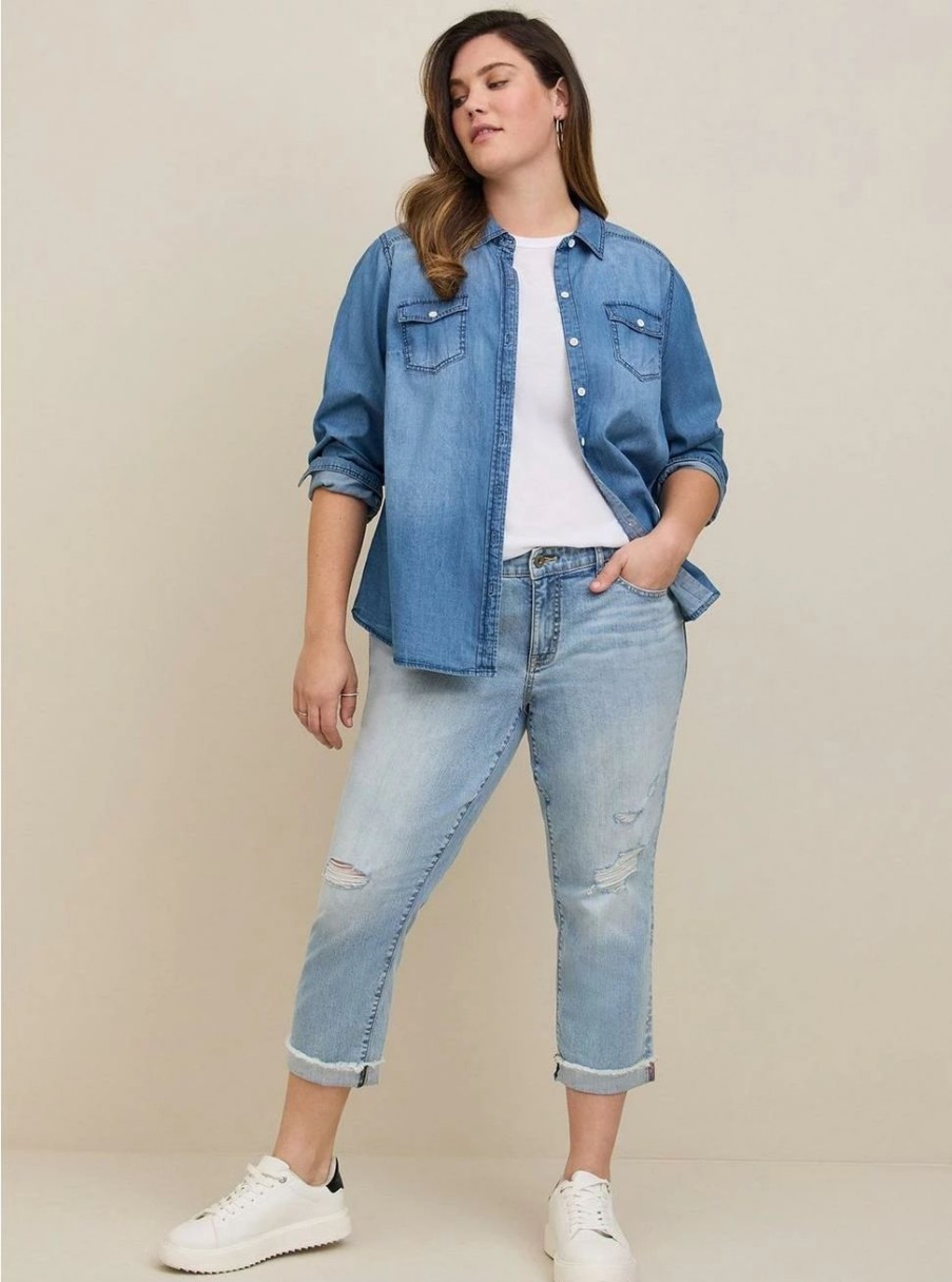 Bottoms * | Torrid Crop Boyfriend Straight Vintage Stretch Mid-Rise Jean