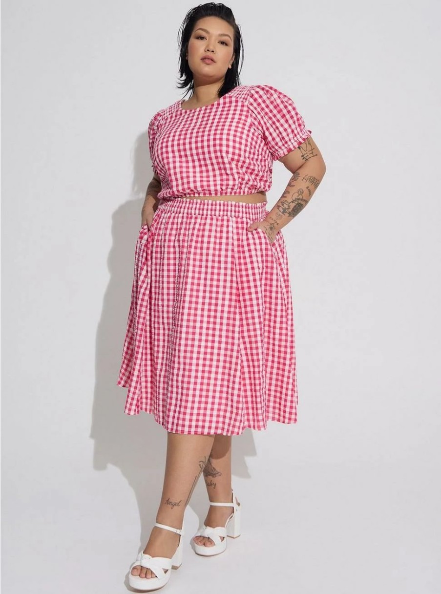 Dresses * | Torrid Midi Seer Sucker Smocked Skirt Set