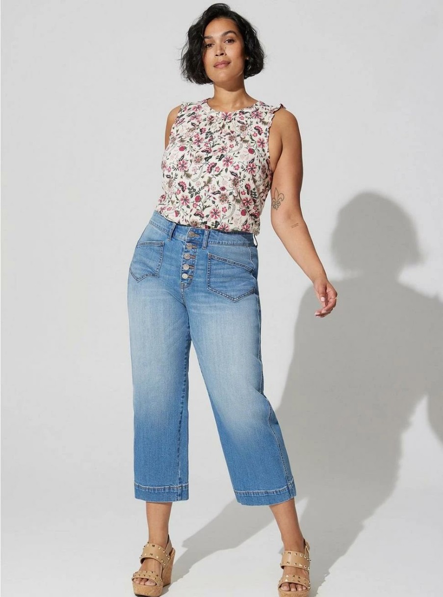 Jeans * | Torrid Crop Wide Leg Vintage Stretch Mid-Rise Jean