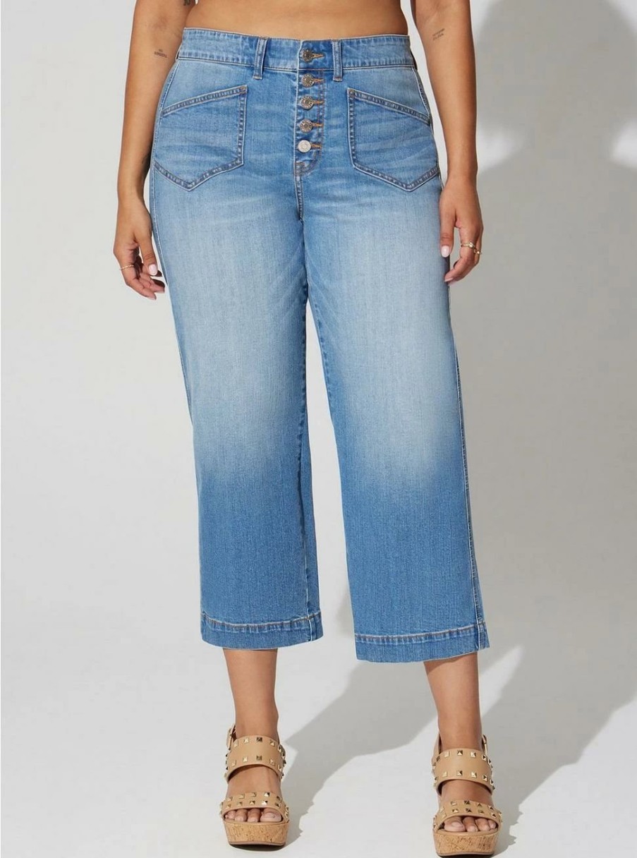 Jeans * | Torrid Crop Wide Leg Vintage Stretch Mid-Rise Jean