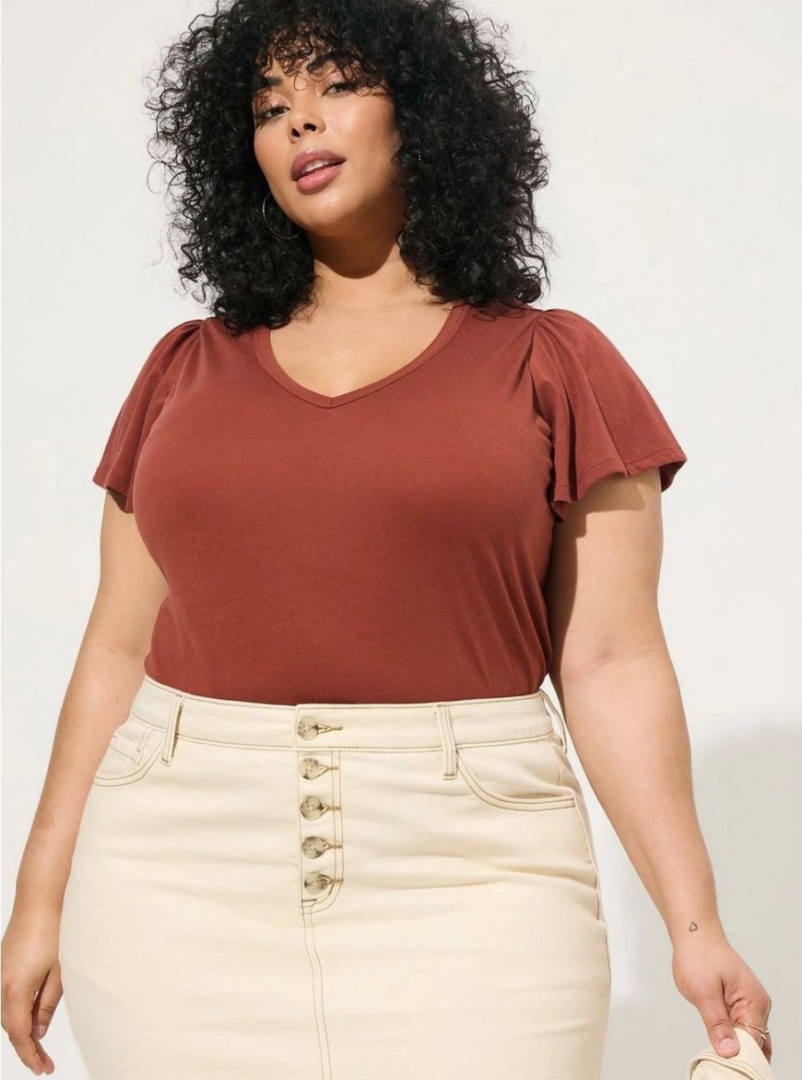 Tops * | Torrid Girlfriend Signature Jersey V-Neck Flutter Sleeve Tee