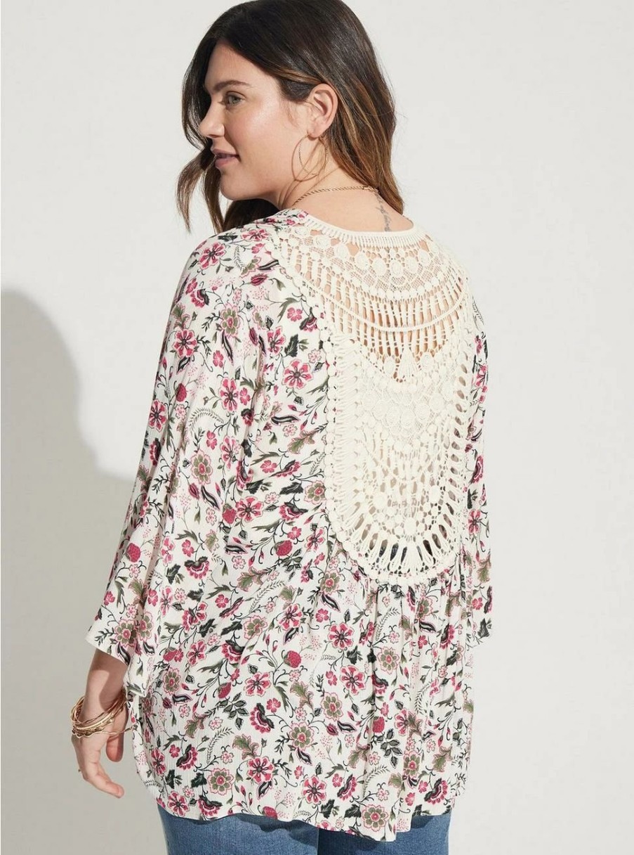 Jackets * | Torrid Gauze Crochet Inset Kimono