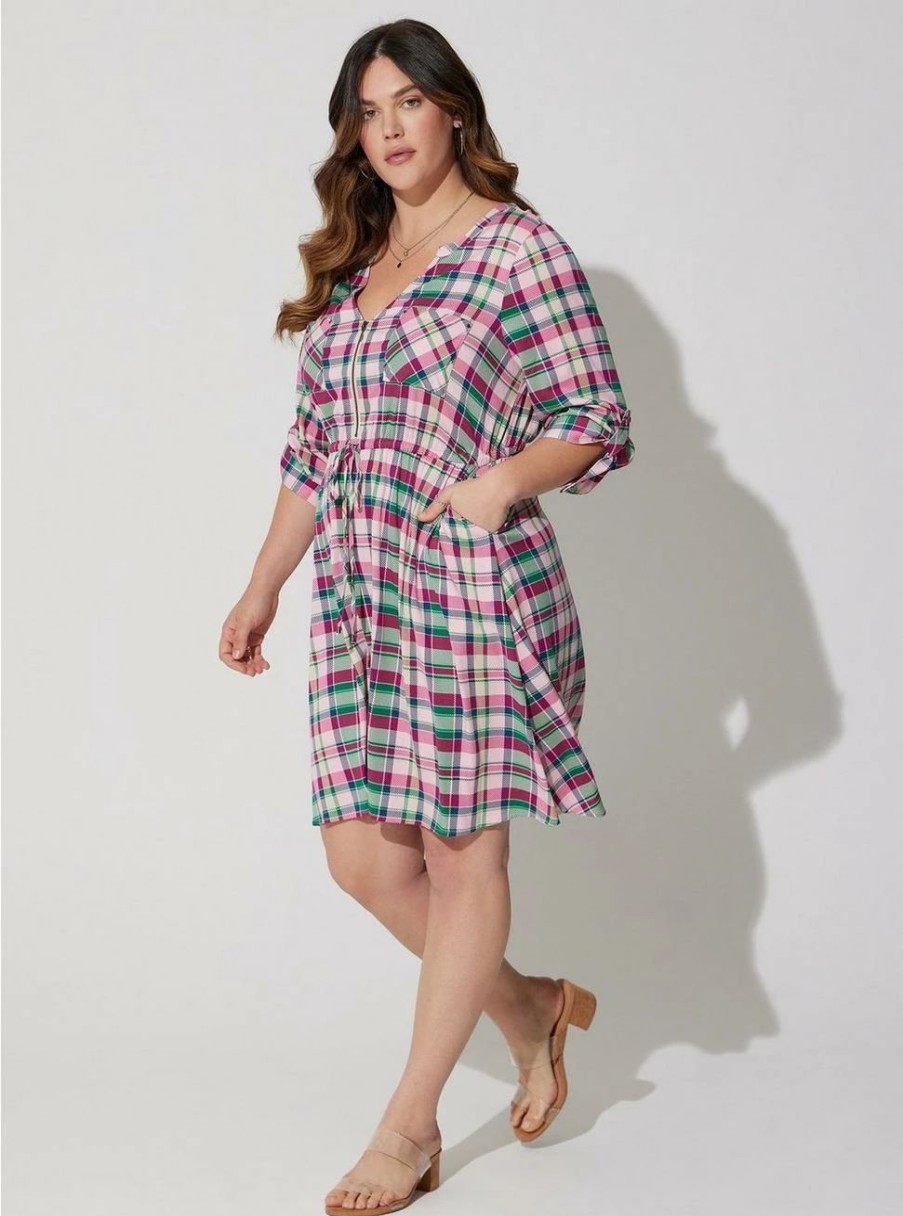 Dresses * | Torrid Mini Challis High-Low Shirt Dress