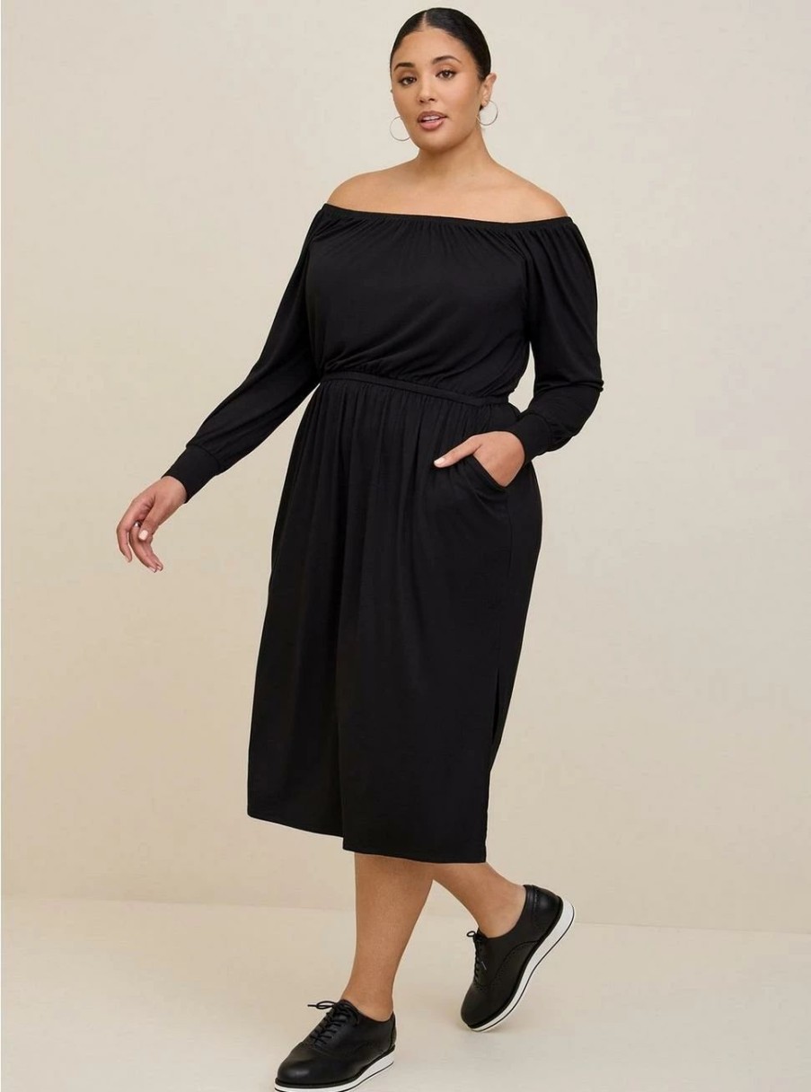 Dresses * | Torrid Midi Supersoft Slit Dress