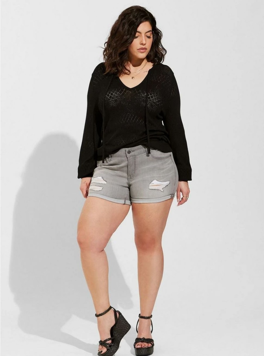 Jeans * | Torrid Mid Rise Shortie Short Super Soft Grey Wash