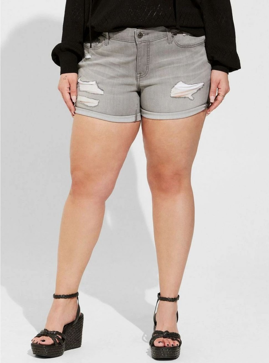 Jeans * | Torrid Mid Rise Shortie Short Super Soft Grey Wash