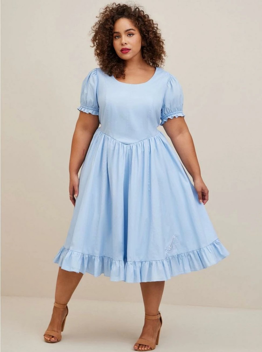 Dresses * | Torrid Disney Cinderella Stretch Poplin Puff Sleeve Midi Dress