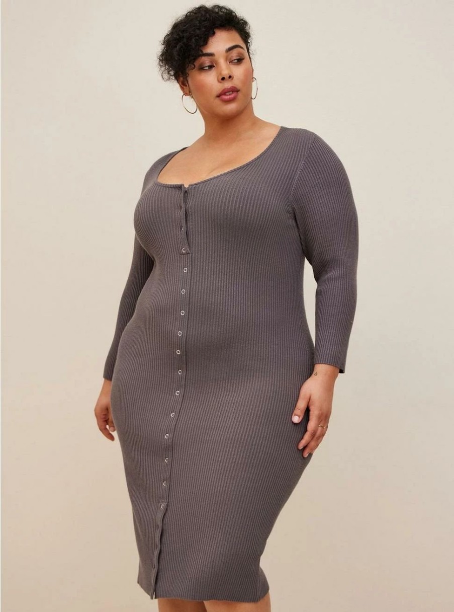 Dresses * | Torrid Midi Sweater Knit Button Front Dress