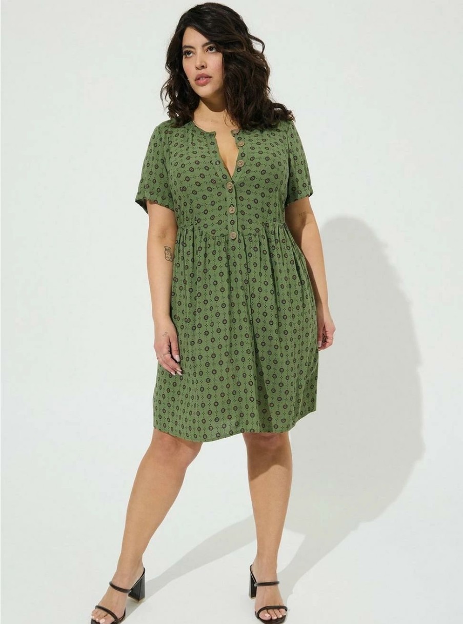 Dresses * | Torrid Mini Rayon Slub Button Front Fit N Flare Dress