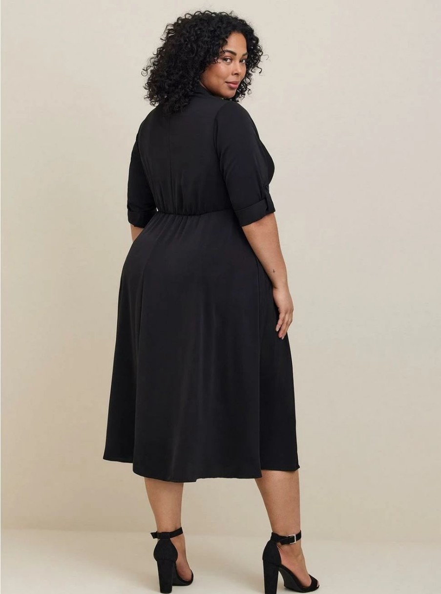 Dresses * | Torrid Midi Studio Crepe De Chine Collared Shirt Dress